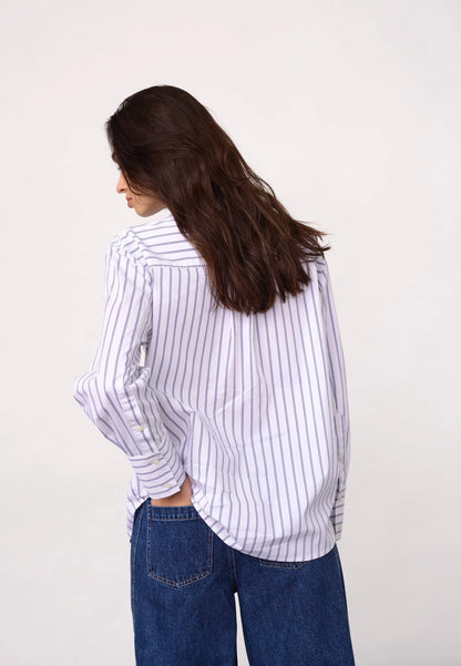 SomoCC Stripe Funnel Neck Shirt - White