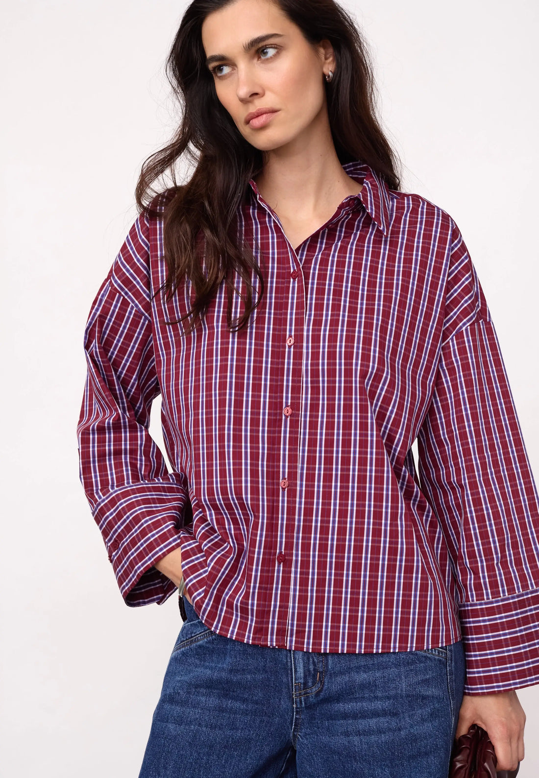 ReneeCC Check Cuff Shirt - Berry Red