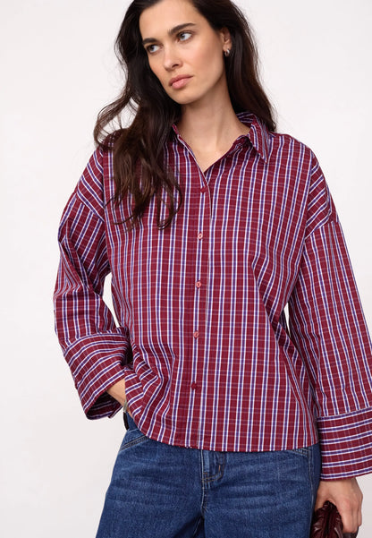 ReneeCC Check Cuff Shirt - Berry Red