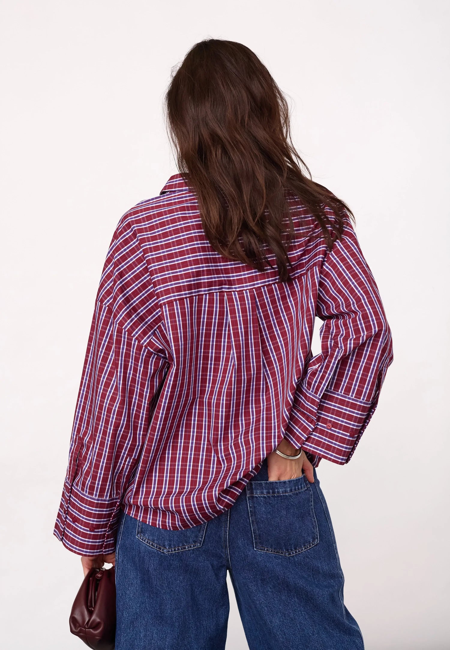 ReneeCC Check Cuff Shirt - Berry Red