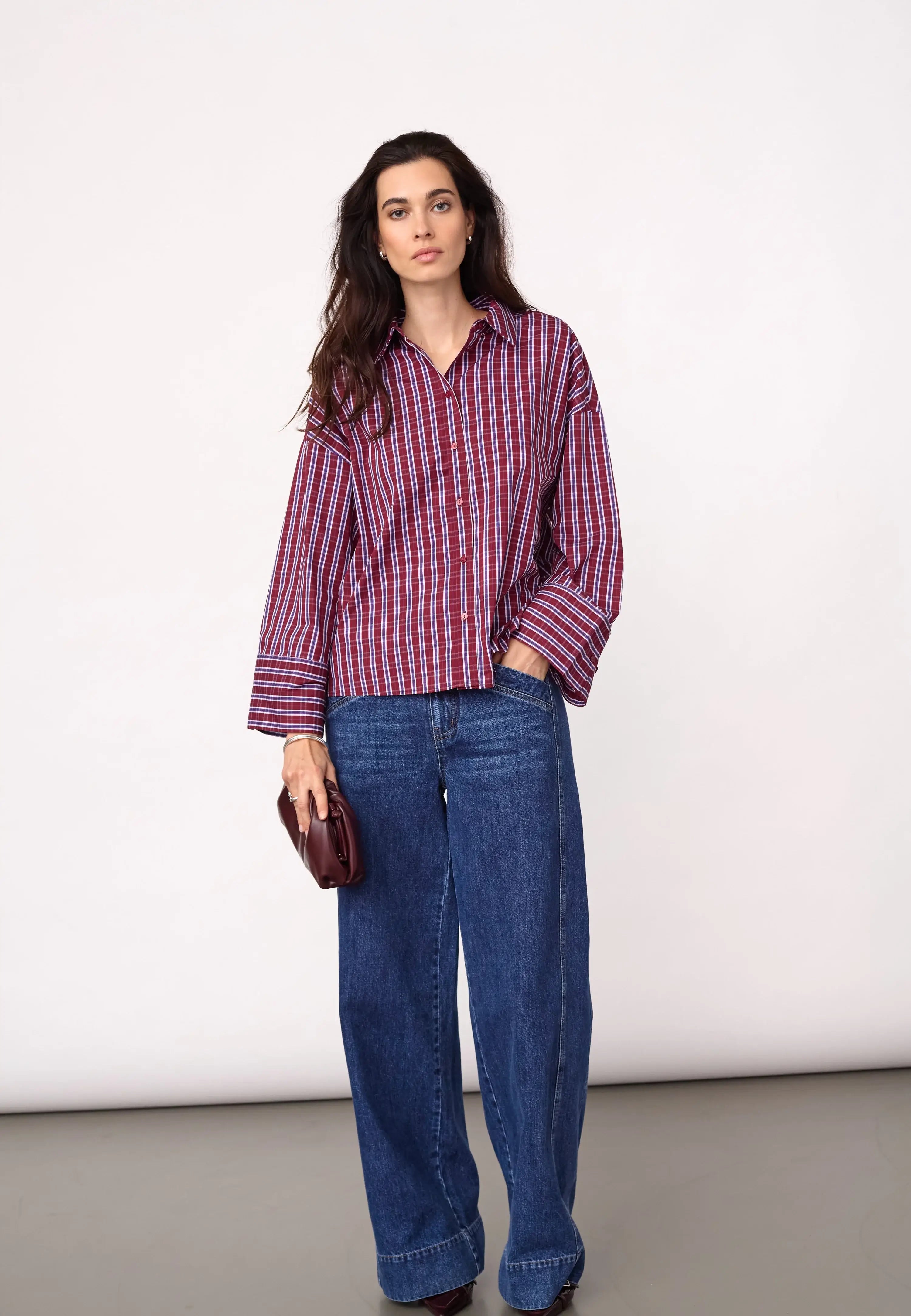 ReneeCC Check Cuff Shirt - Berry Red