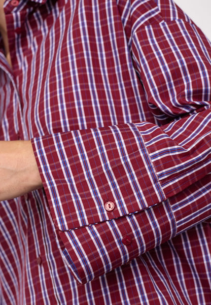 ReneeCC Check Cuff Shirt - Berry Red