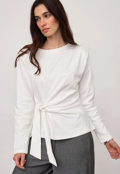 OrianeCC LS Pleat Tie Tee – White