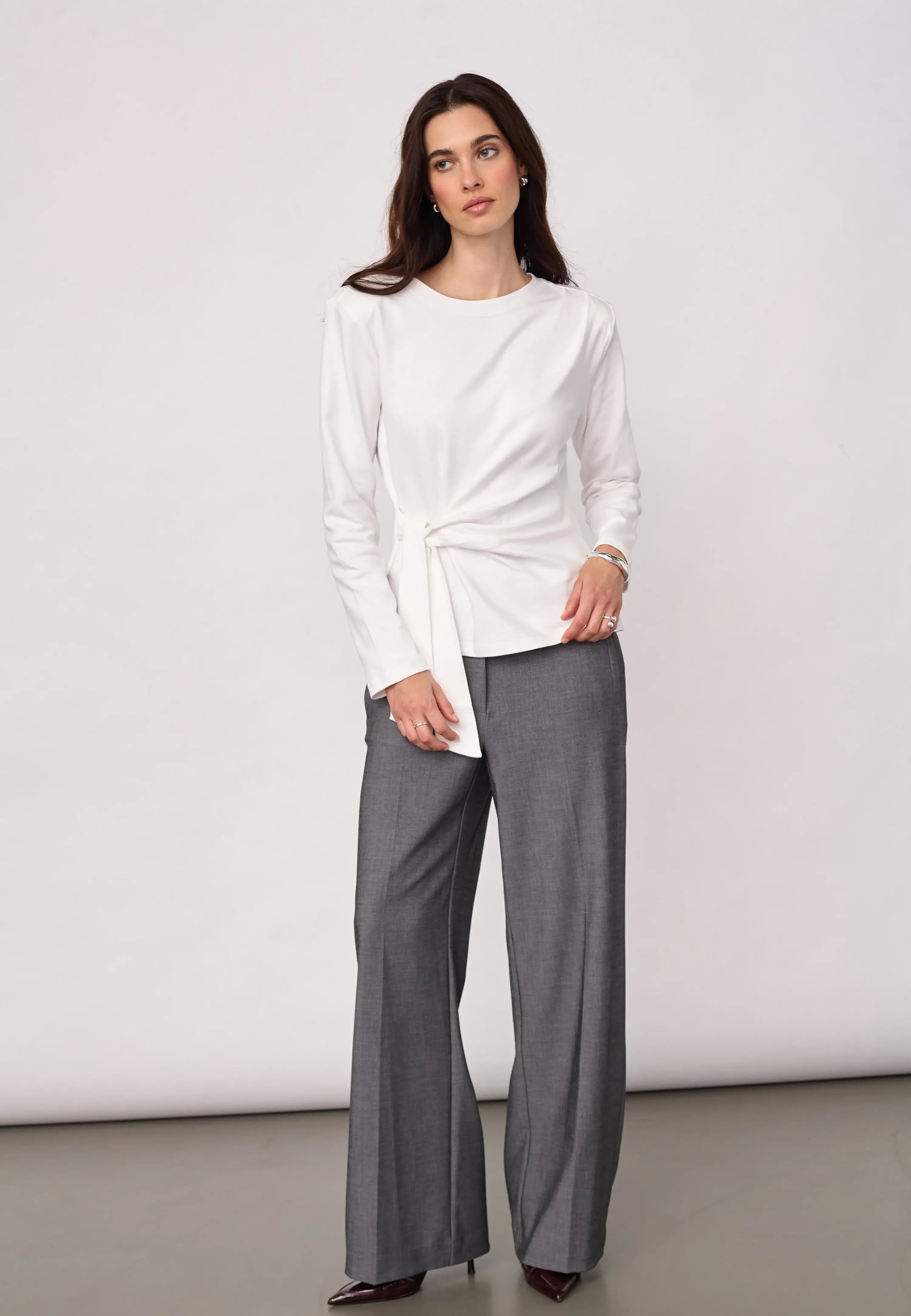 OrianeCC LS Pleat Tie Tee – White