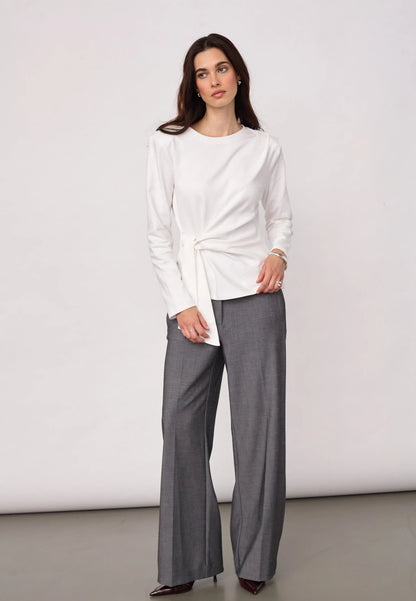 OrianeCC LS Pleat Tie Tee – White