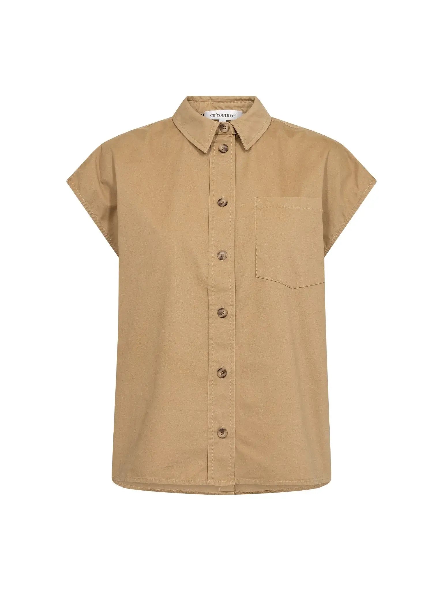 EvelynCC Slit Back SS Shirt - Sand
