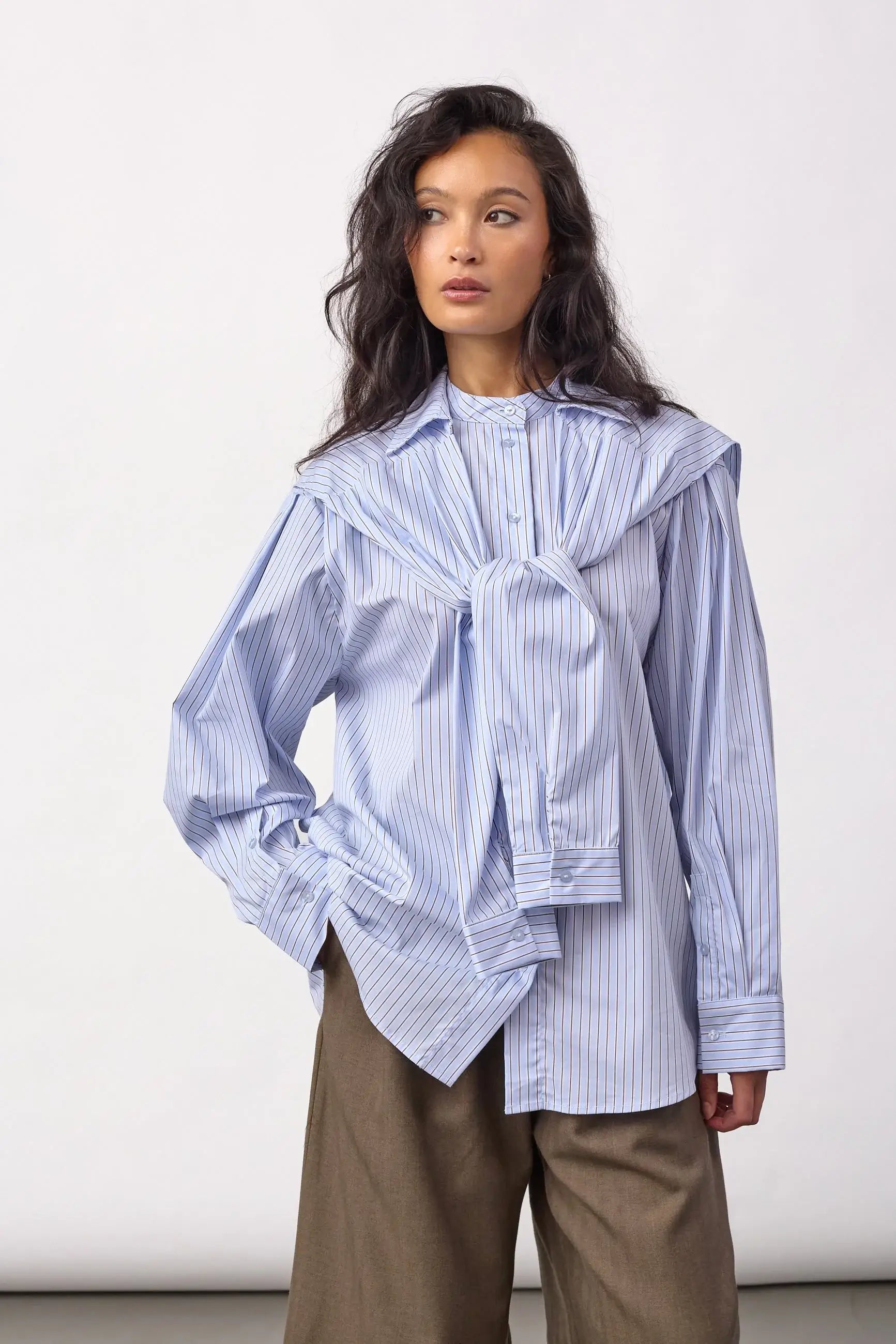 FioraCC Stripe Double Collar Shirt - Pale Blue