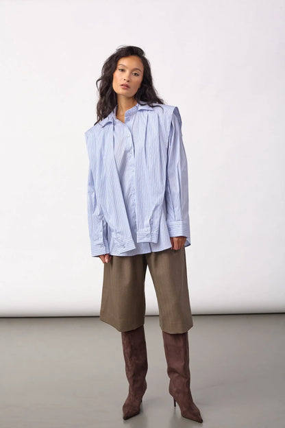 FioraCC Stripe Double Collar Shirt - Pale Blue