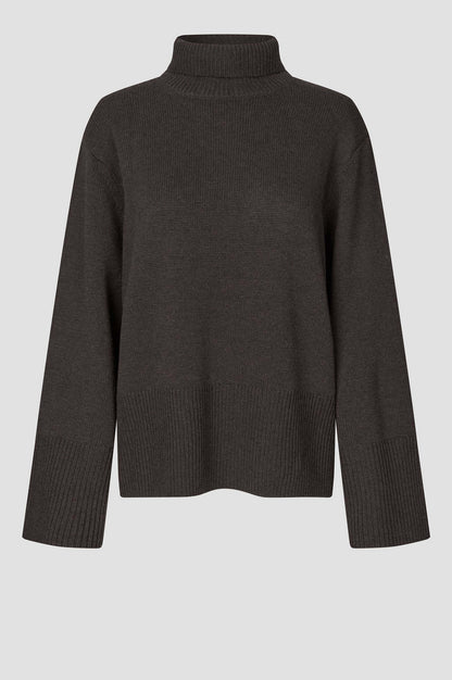 Alpha Knit Rollkragenpullover – Dunkelbraun Melange