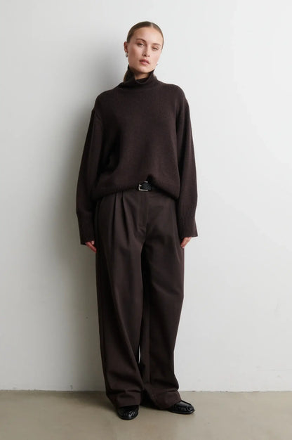 Alpha Knit Rollkragenpullover – Dunkelbraun Melange