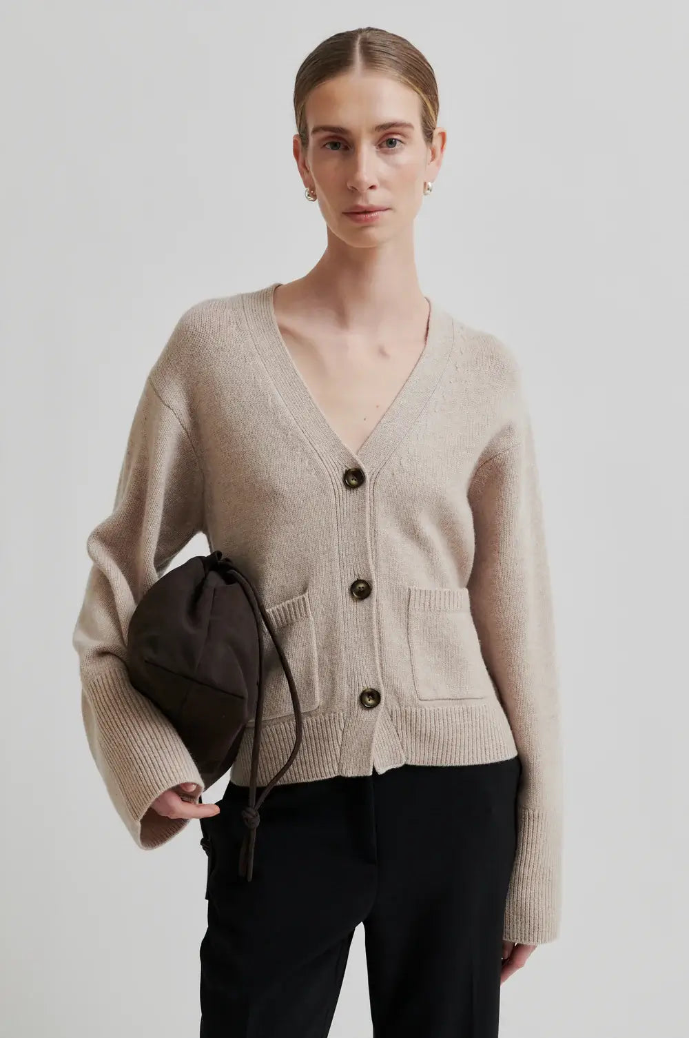 Alpha knit fitted Cardigan - Beige mel