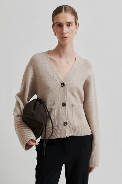 Alpha knit fitted Cardigan - Beige mel