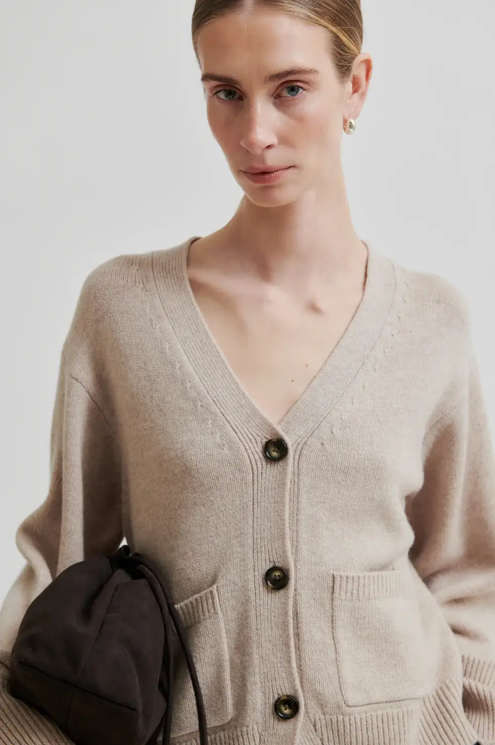 Alpha knit fitted Cardigan - Beige mel