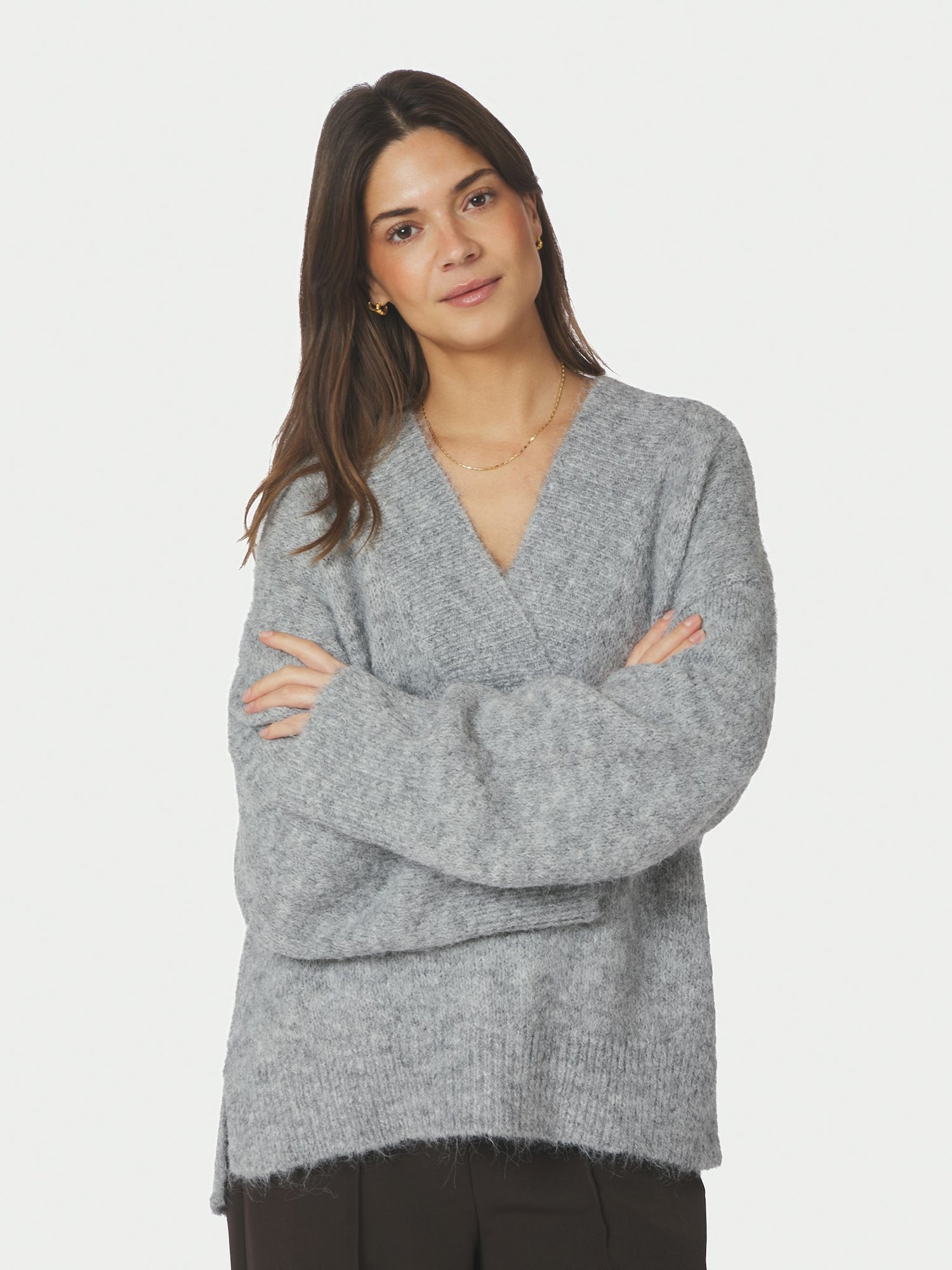 Melli Fluffy Knit Blouse - Grey Melange