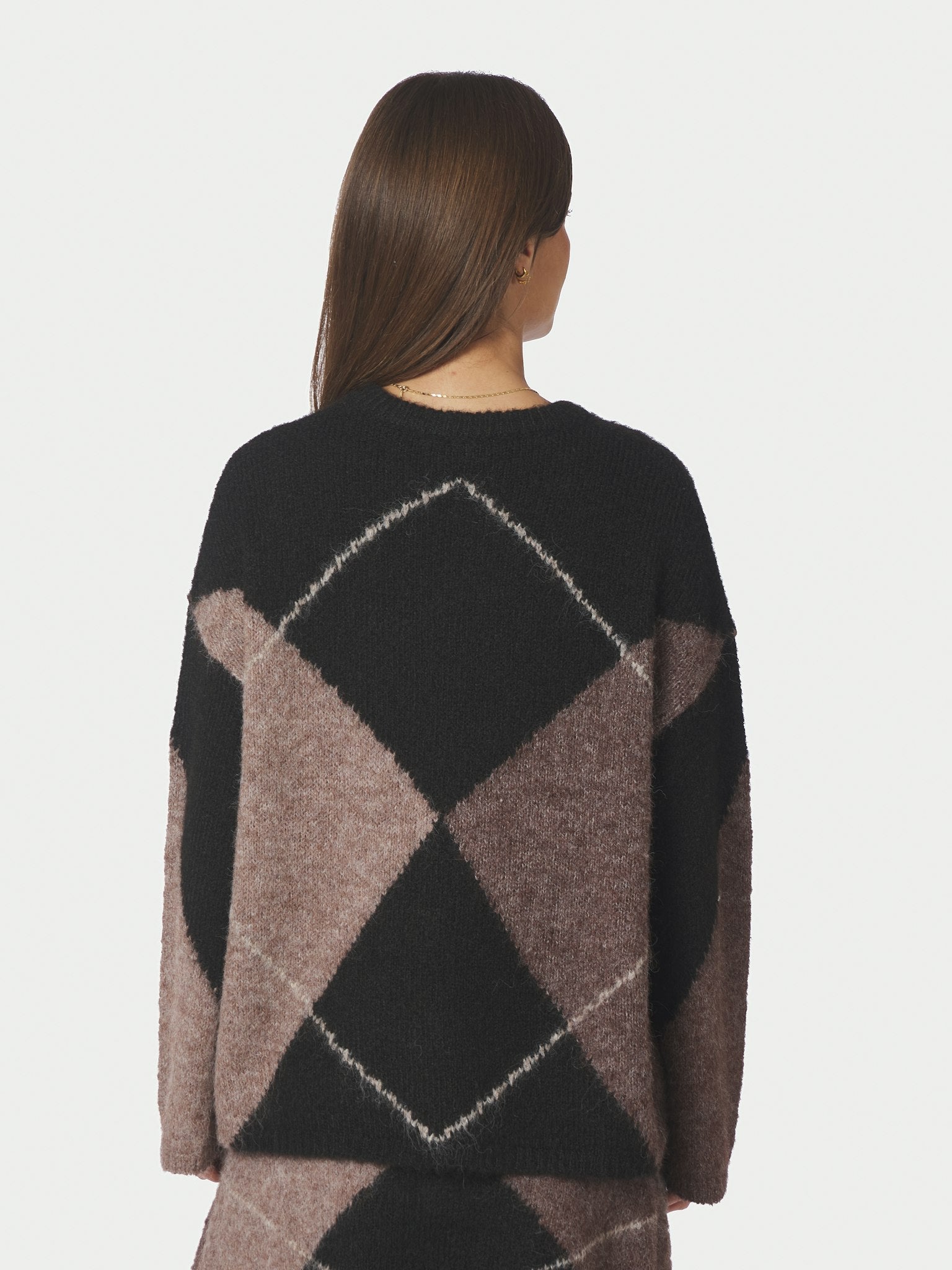 Inga Check Fluff Knit Blouse - Dark Brown