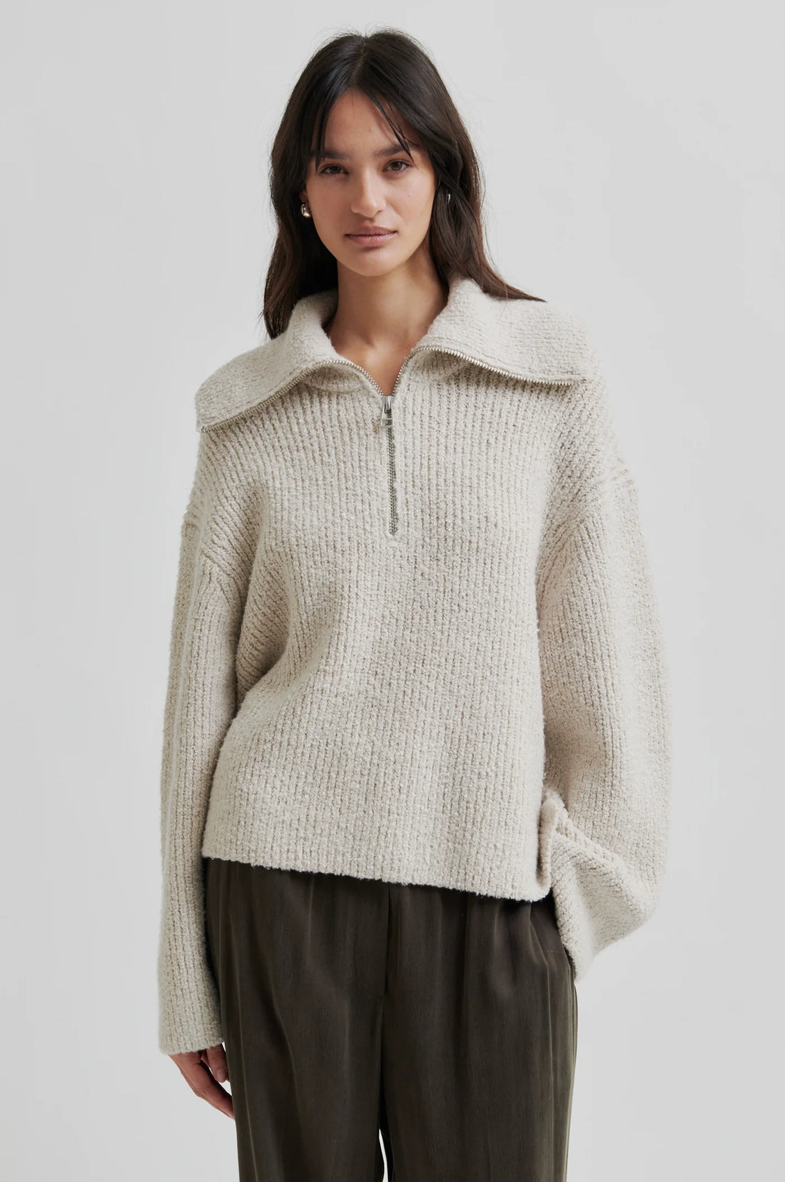 Gerda Knit Zip Collar - Summer Sand