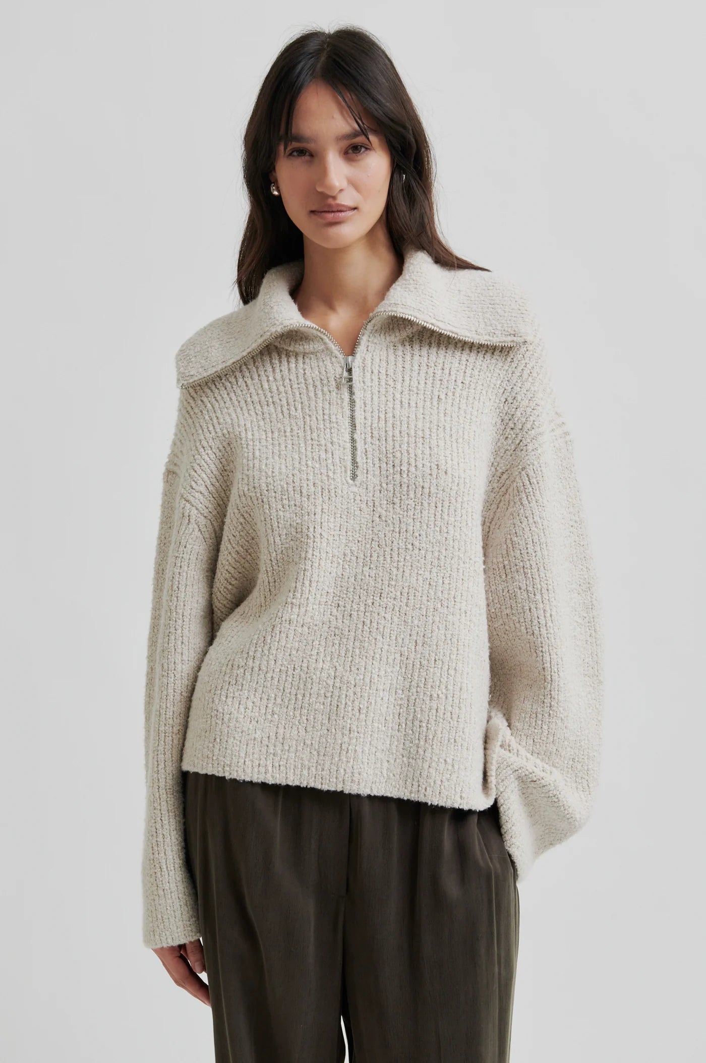 Gerda Knit Zip Collar - Summer Sand