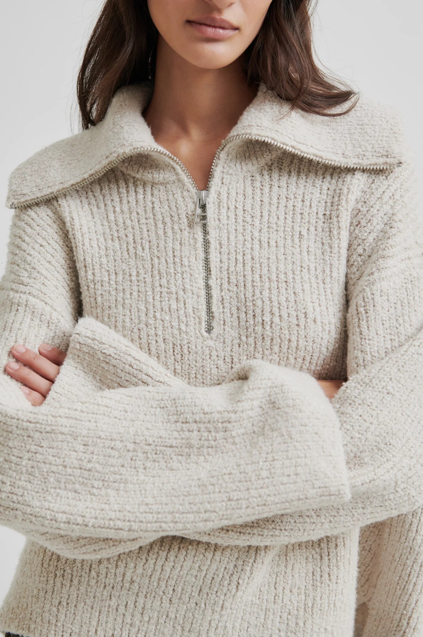 Gerda Knit Zip Collar - Summer Sand