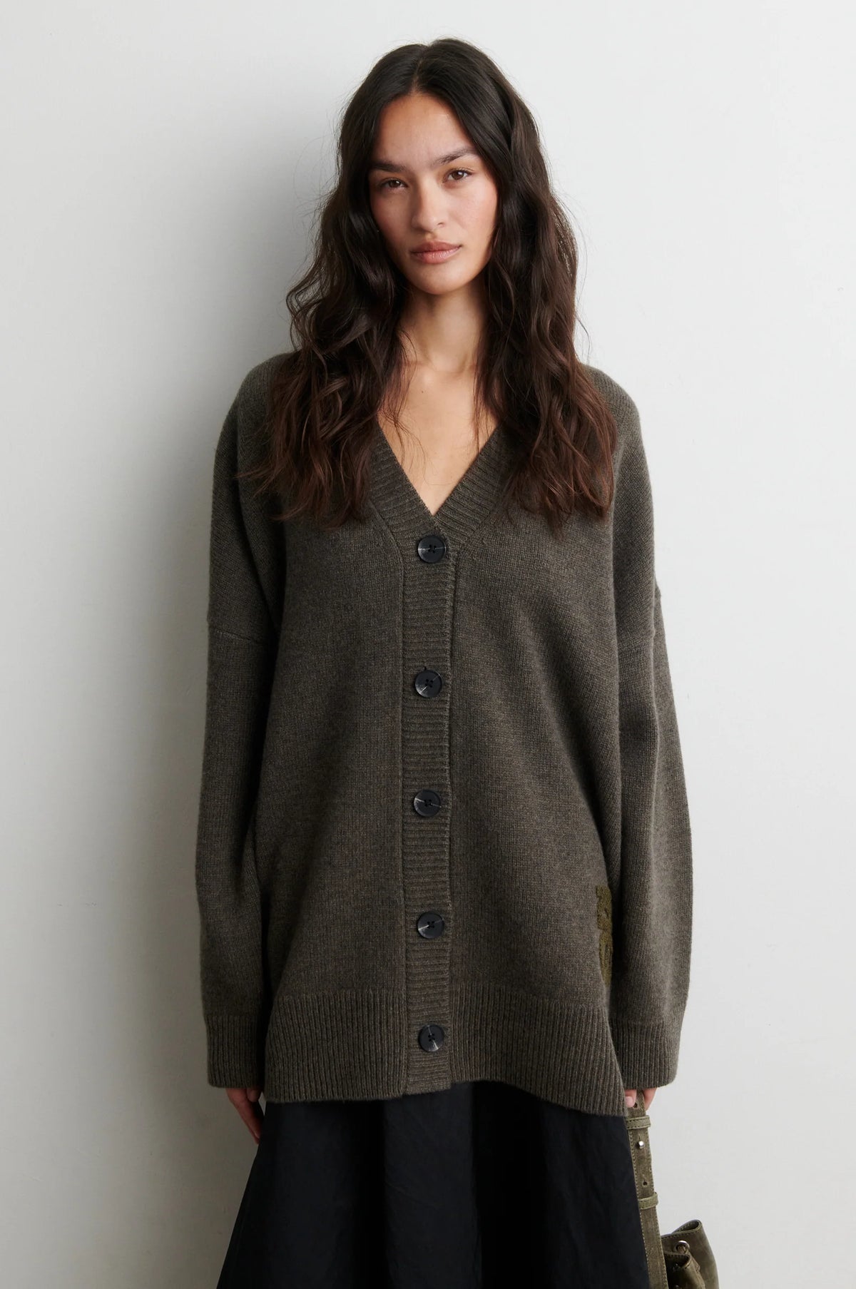 Alpha Knit Monogram Cardigan - Black Olive