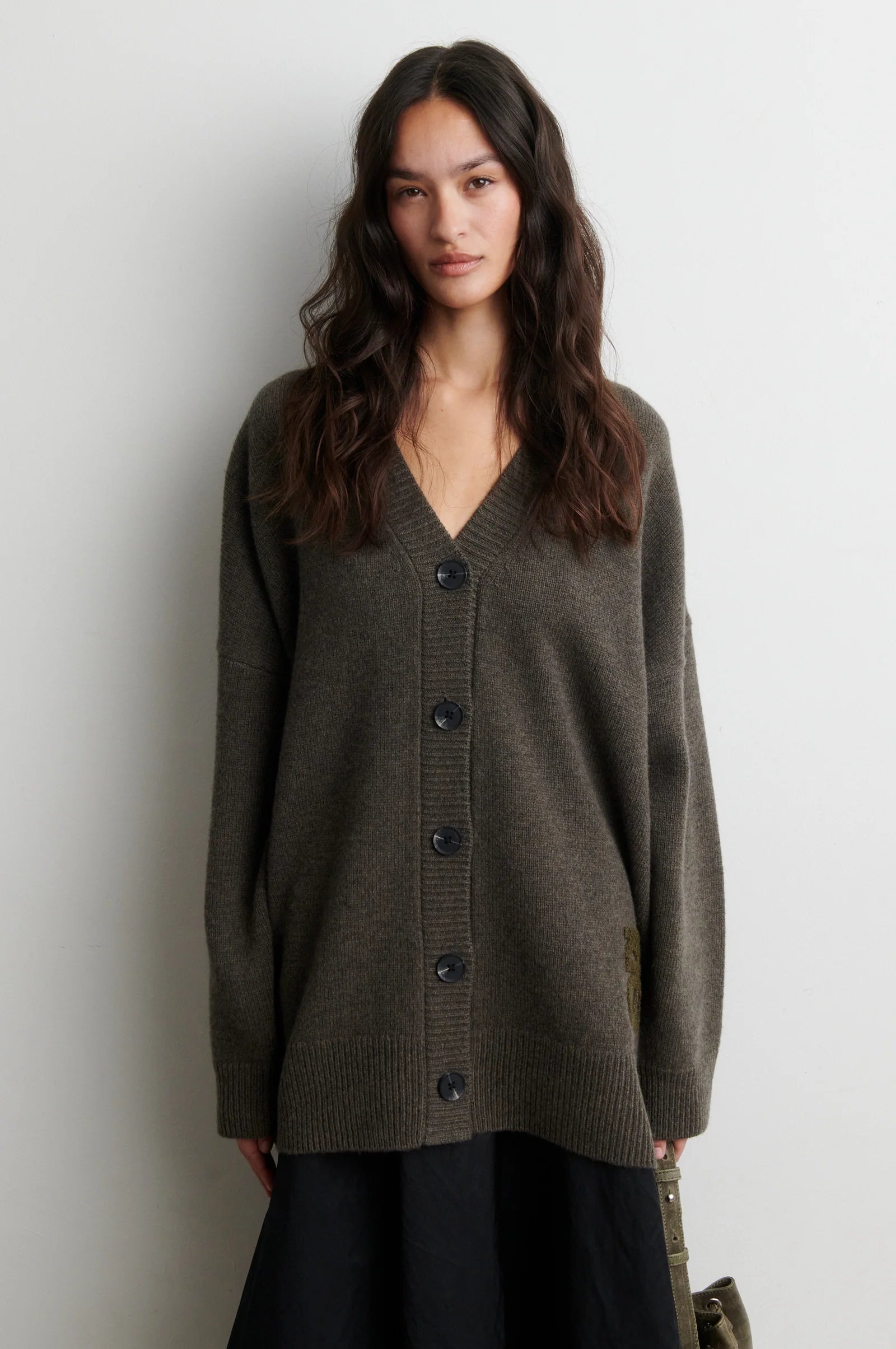 Alpha Knit Monogram Cardigan - Black Olive