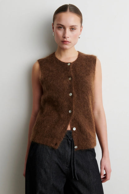 Brook Knit Button Vest - Carafe