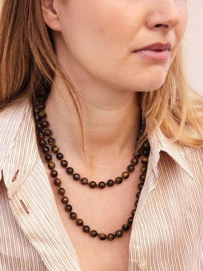 Lange gemstone ketting - bruin mêlée