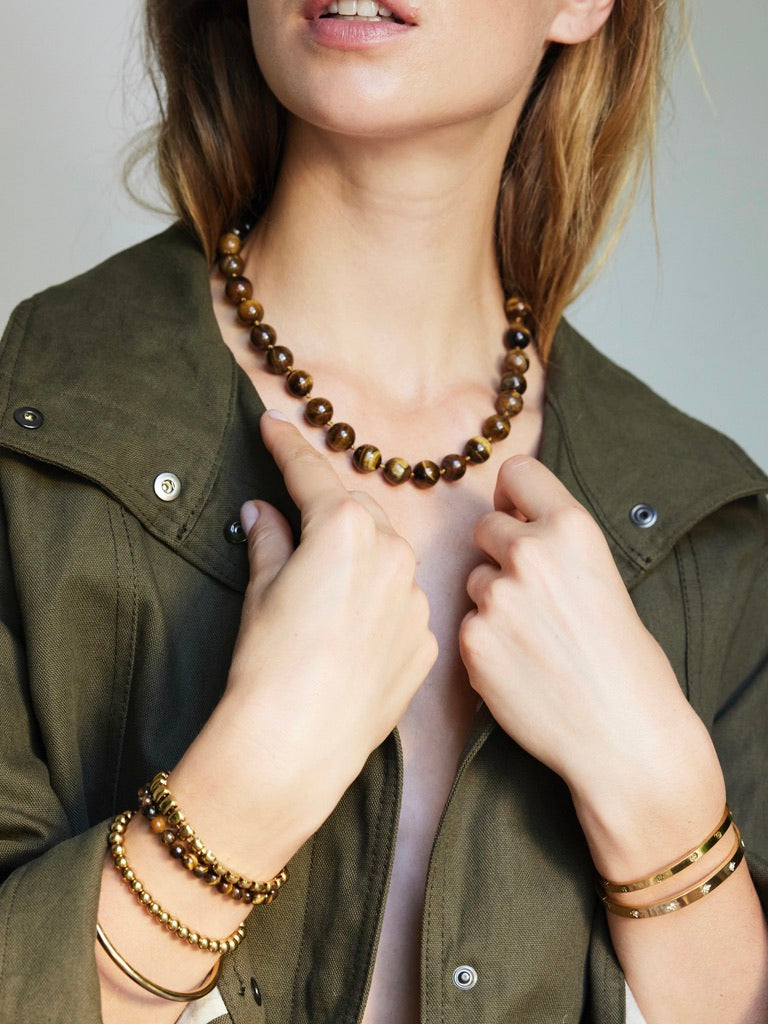 Armbandje met gemstone balletjes / bruin mêlée