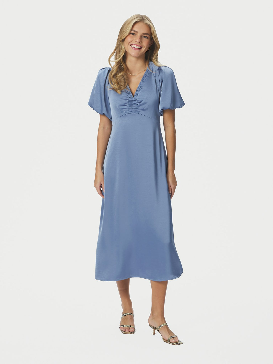 Illana Heavy Sateen Dress - Smoke Blue