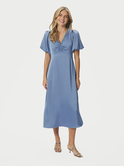 Illana Heavy Sateen Dress - Smoke Blue