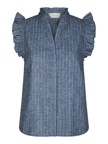 Siona Emb Stripe Top - Blue