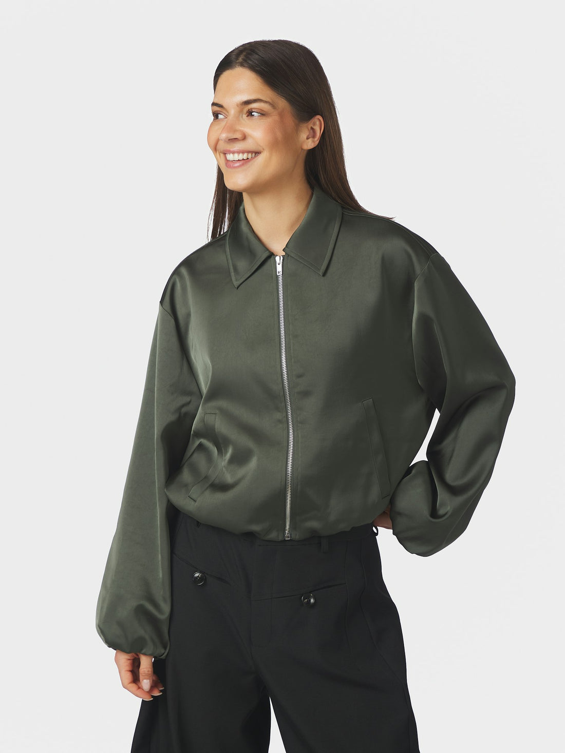Denielle Heavy Sateen Jacket - Deep Green