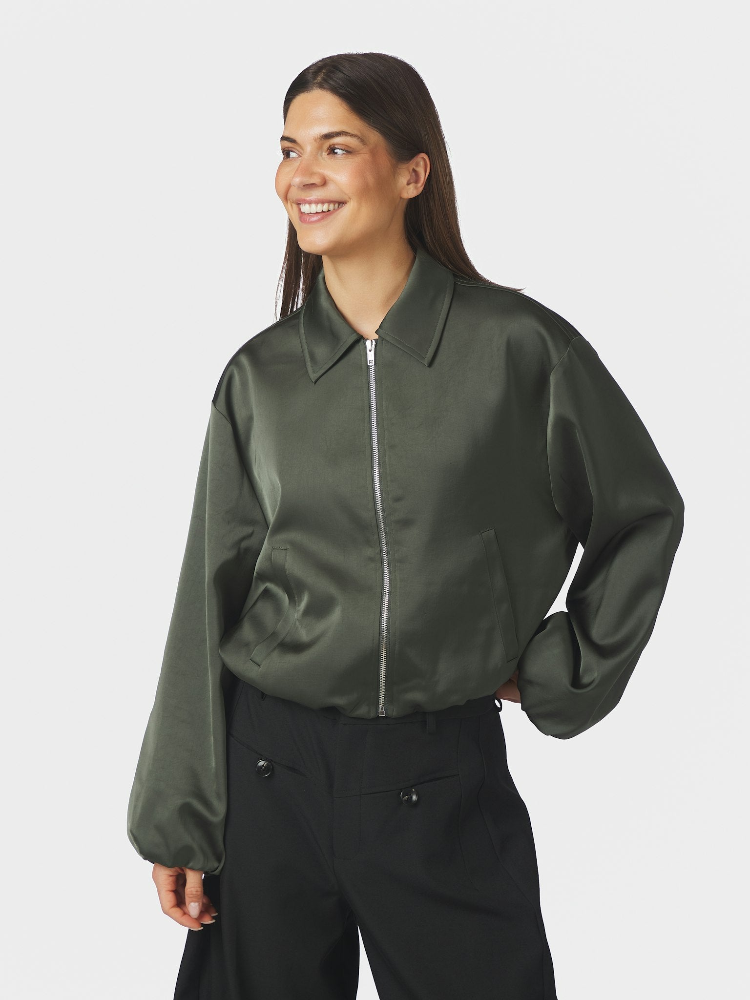 Denielle Heavy Sateen Jacket - Deep Green