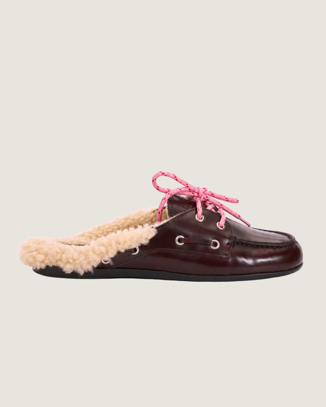Boat Loafer Mule Fur - Burgundy