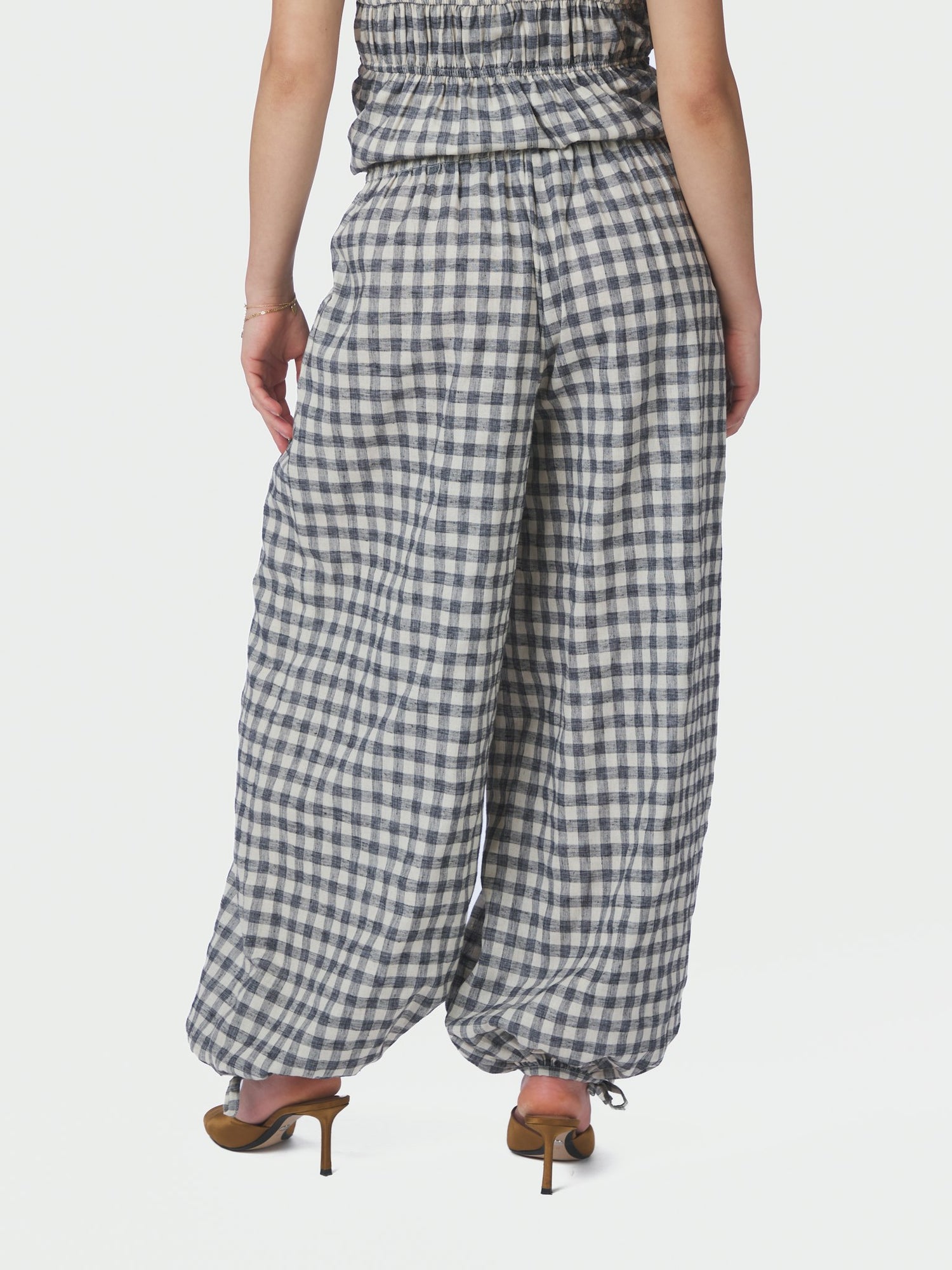 Roxane Balloon Check Pants - Black