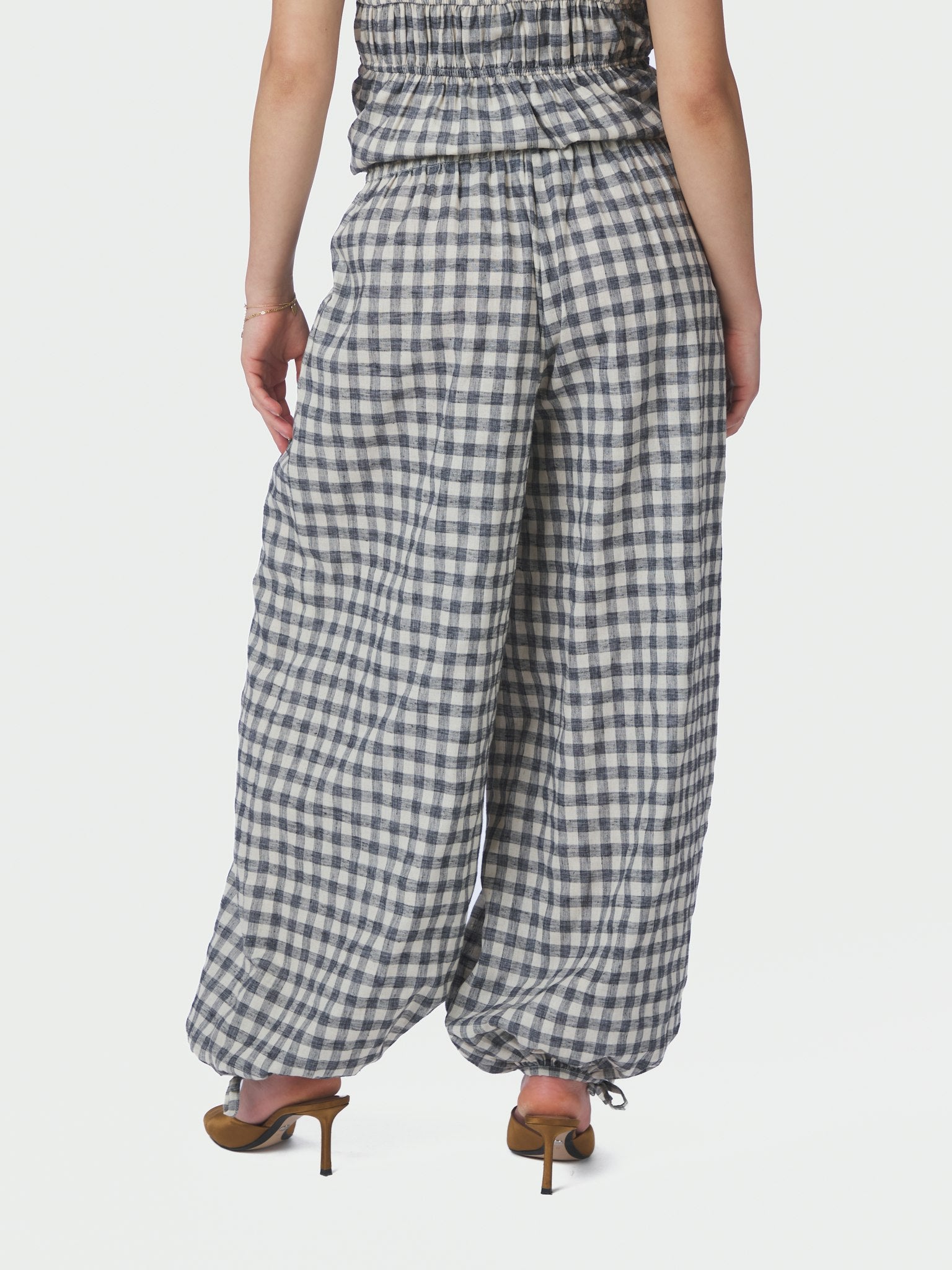 Roxane Balloon Check Pants - Black