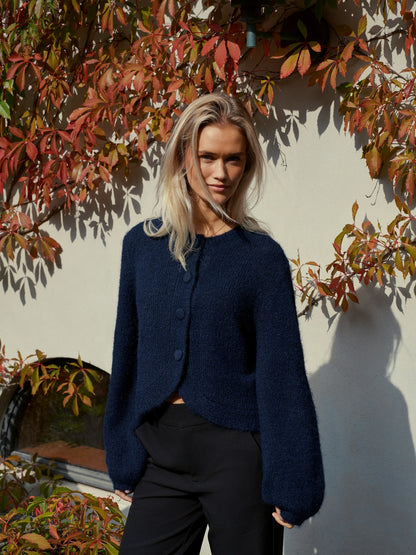 Gio Fluffy Knit Cardigan - Navy