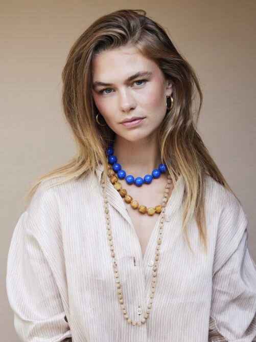 Lange gemstone ketting / warm geel