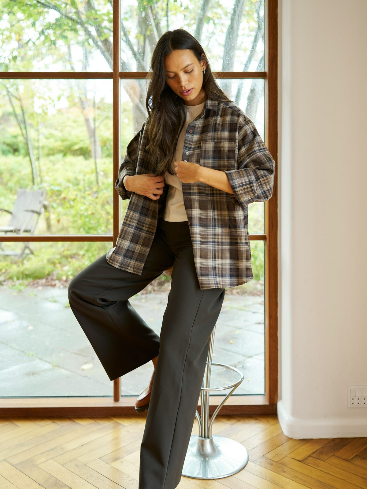 Dalma Flannel Check Shirt - Dark Taupe