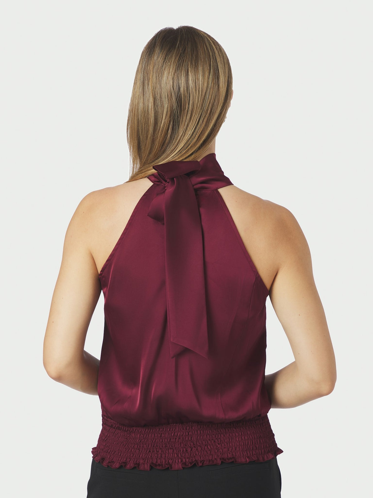 Jos Drapy Satin Top - Burgundy