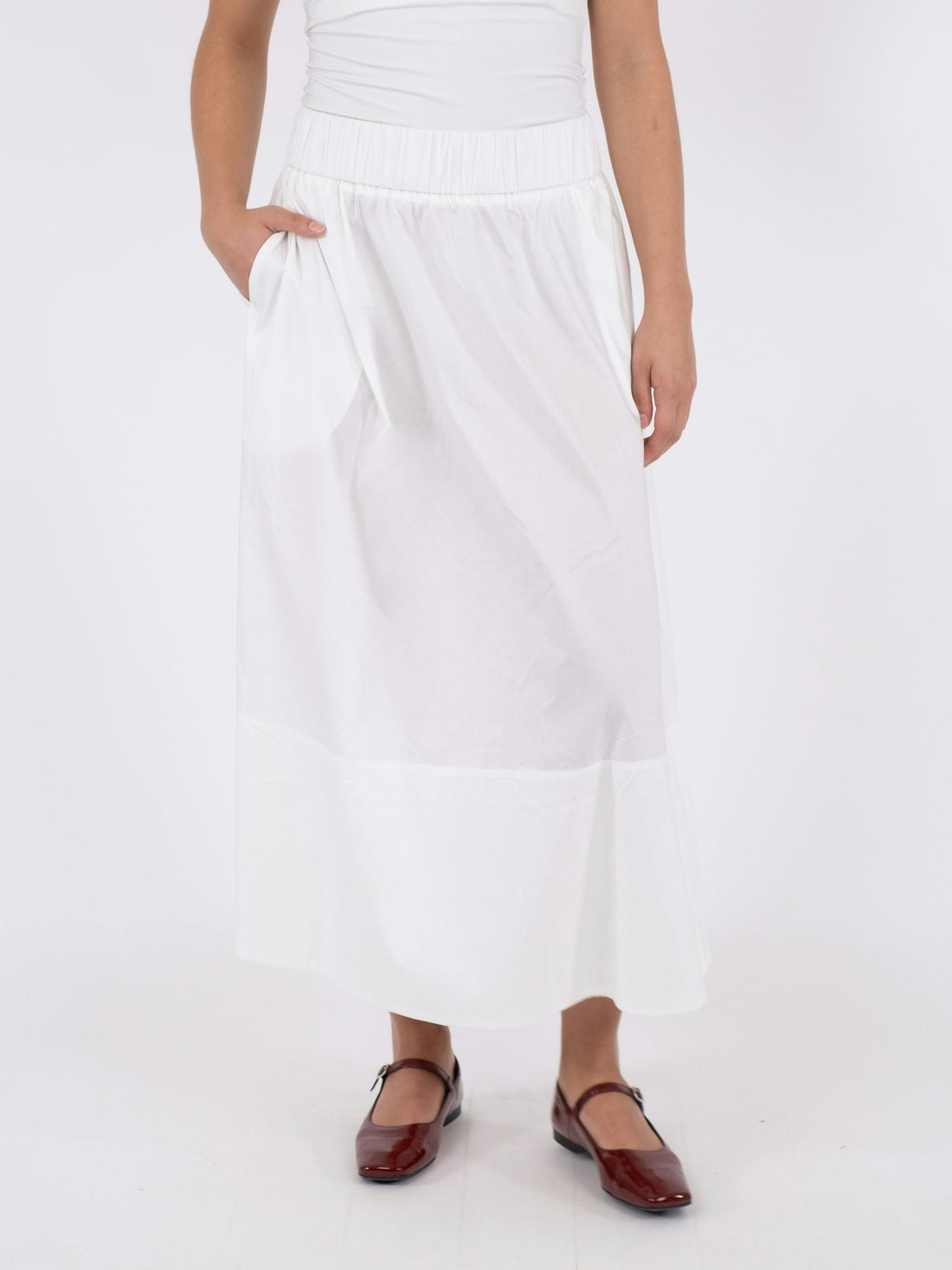Yara Long Poplin Skirt - White