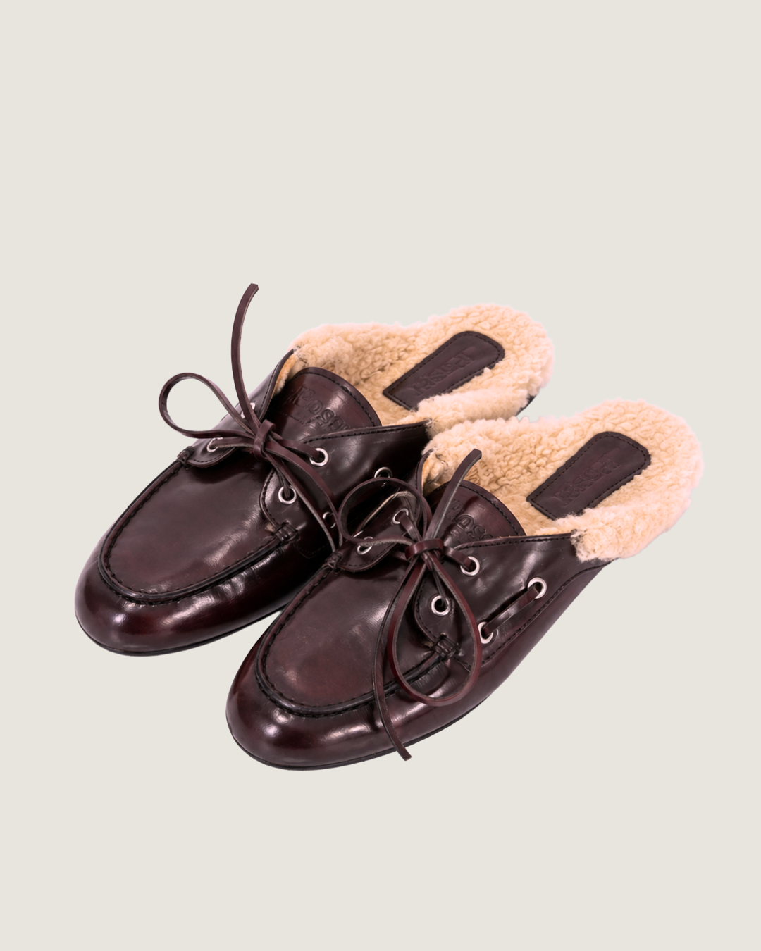 Boat Loafer Mule Fur - Burgundy