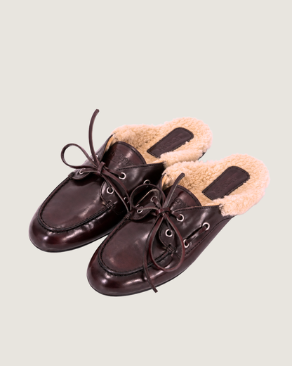 Boat Loafer Mule Fur - Burgundy