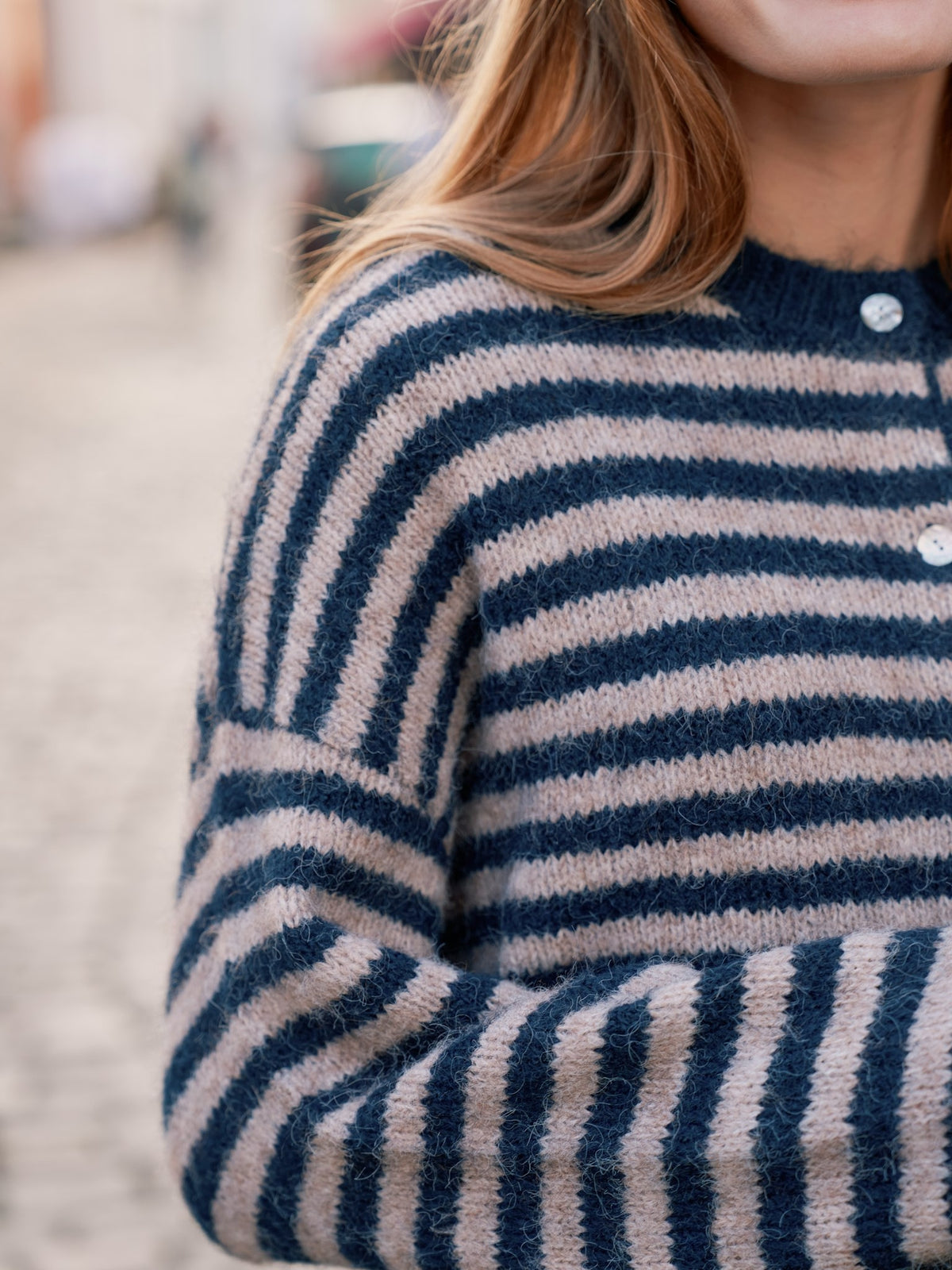 Isana Stripe Fluffy Knit Cardigan - Navy Striped Navy Striped