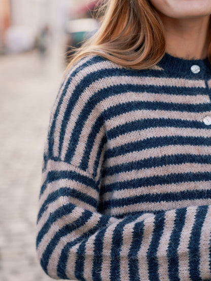 Isana Stripe Fluffy Knit Cardigan - Navy Striped Navy Striped