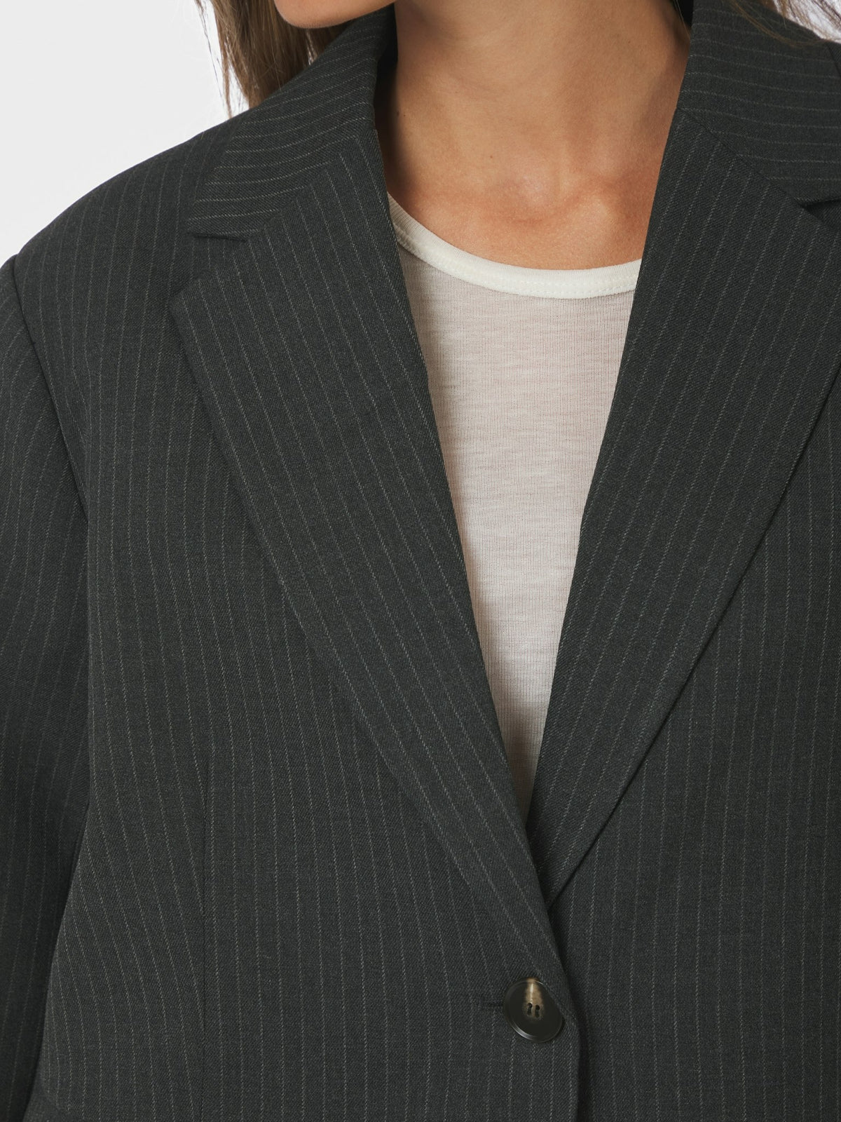 Aarielle Slim Pinstripe Blazer - Dark Grey Melange