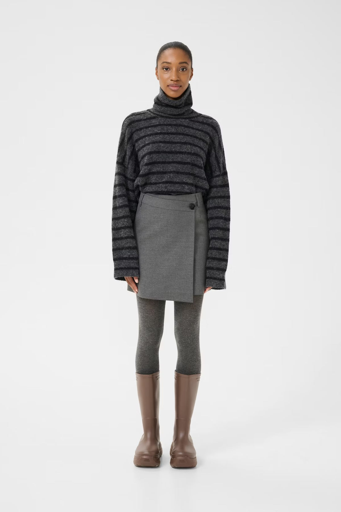 GZpaula Melange MW Wrap Skirt - Black