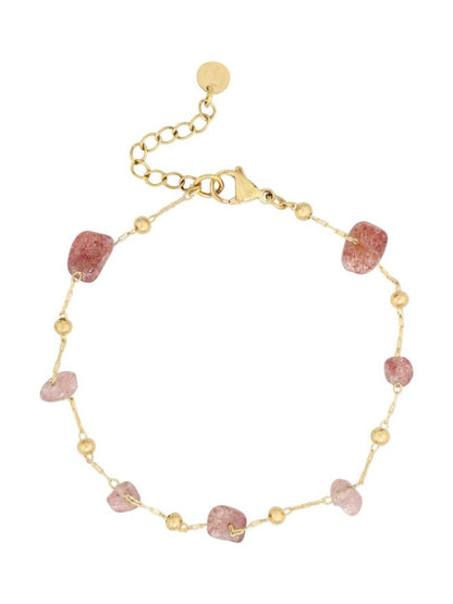Fijn armbandje met ongelijke edelsteentjes - Warm Roze