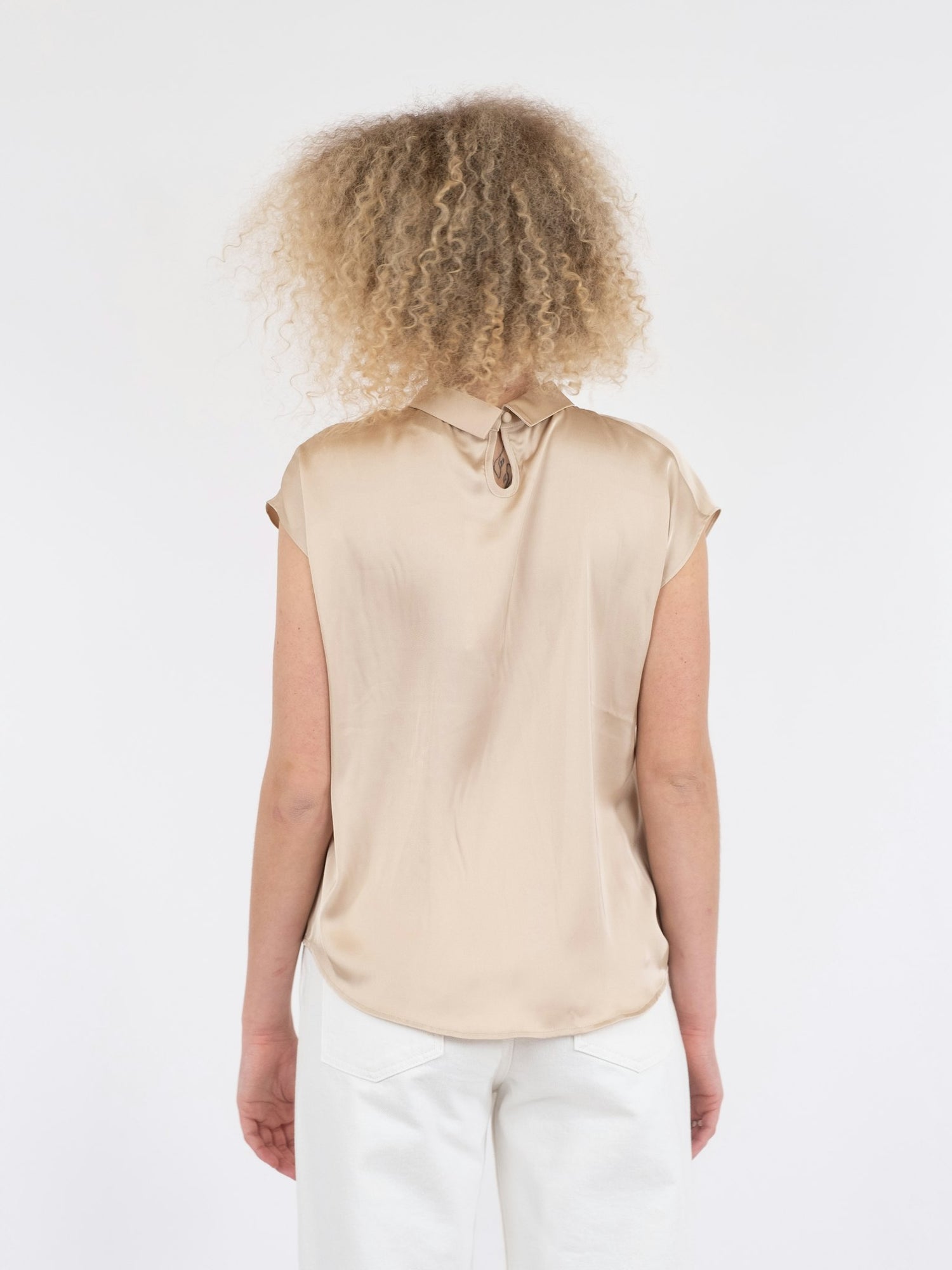 Fleur Drapy Satin Blouse - Dark Sand