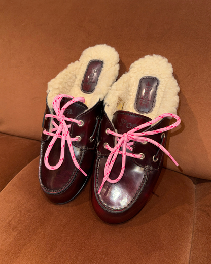 Boat Loafer Mule Fur - Burgundy