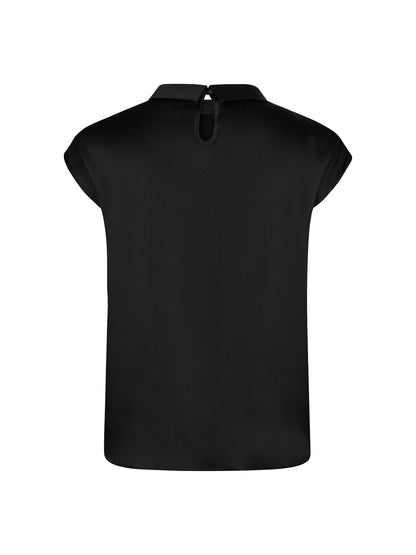 Fleur Drapy Satin Blouse - Black